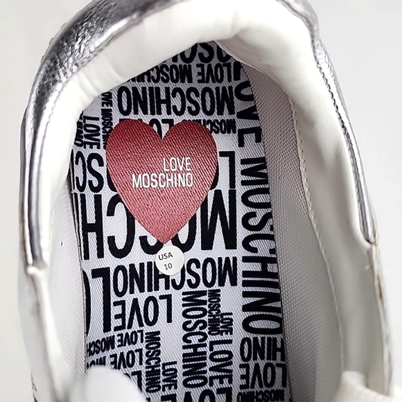 LOVE MOSCHINO Logo Women's White Chunky Low Top Leather Trainers Sneakers Sz 41 - Picture 10 of 16